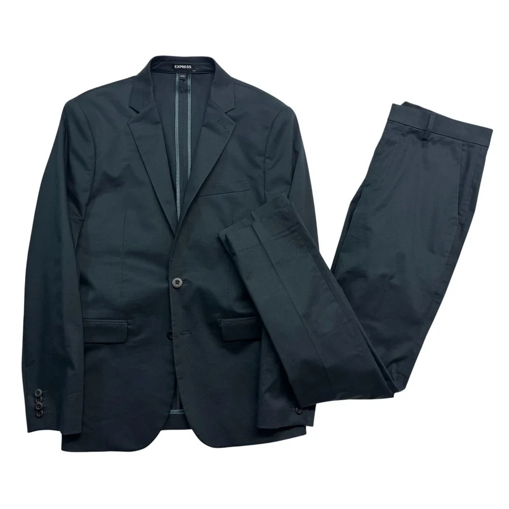 Express 36S 30x30 Navy Blue 2pc Pant Suit Stretch Cotton Unlined Extra Slim Mens